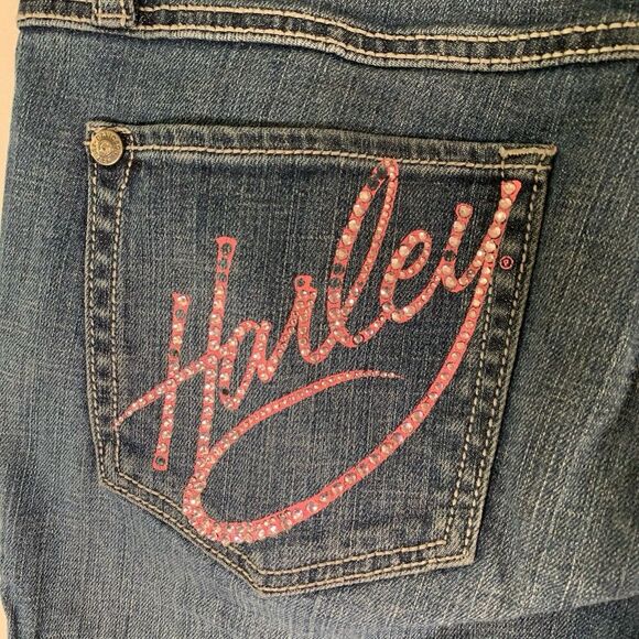 Harley Davidson Jeans Women's 8 Tall Medium Wash Denim Bedazzled Mid Rise Cotton - Picture 9 of 11